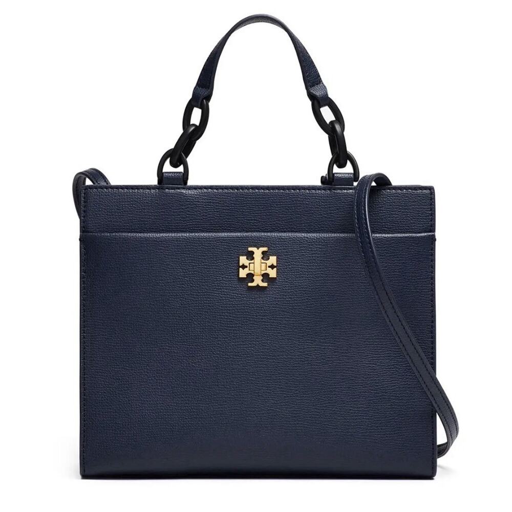 Tory Burch Kira Small Tote Pebbled Leather Navy Crossbody Purse